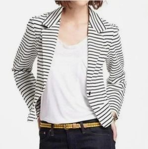 Anthropologie Cartonnier White Black Stripe Preppy Academia Blazer Jacket XS